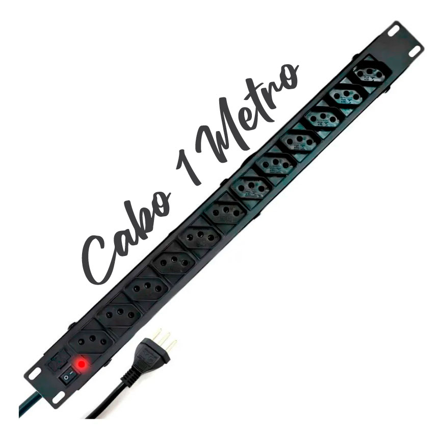 Régua Rack 19 Pol. Liga/Des. Fusível 12 Tomadas 10A Metálica Profissional Asimove