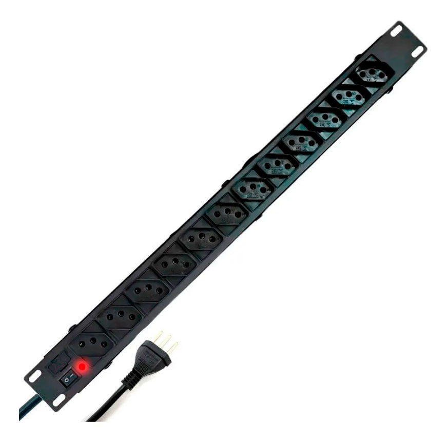 Régua Rack 19 Pol. Liga/Des. Fusível 12 Tomadas 10A Metálica Profissional Asimove